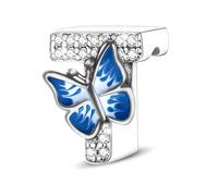 XWN Initial Letter 'T' 925 Sterling Silver Charm Bead - Compatible with Pandora Bracelets, Dangle Pendant Charm, Suitable for Necklaces & Bracelets, Ideal Jewelry Gift for Women