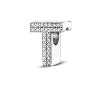 XWN Initial Letter 'T' 925 Sterling Silver Charm Bead - Compatible with Pandora Bracelets, Dangle Pendant Charm, Suitable for Necklaces & Bracelets, Ideal Jewelry Gift for Women