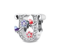 XWN Initial Letter 'U' 925 Sterling Silver Charm Bead - Compatible with Pandora Bracelets, Dangle Pendant Charm, Suitable for Necklaces & Bracelets, Ideal Jewelry Gift for Women