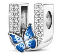 XWN Initial Letter 'U' 925 Sterling Silver Charm Bead - Compatible with Pandora Bracelets, Dangle Pendant Charm, Suitable for Necklaces & Bracelets, Ideal Jewelry Gift for Women
