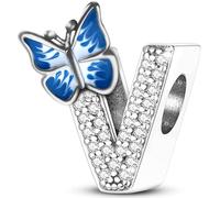 XWN Initial Letter 'V' 925 Sterling Silver Charm Bead - Compatible with Pandora Bracelets, Dangle Pendant Charm, Suitable for Necklaces & Bracelets, Ideal Jewelry Gift for Women