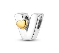 XWN Initial Letter 'V' 925 Sterling Silver Charm Bead - Compatible with Pandora Bracelets, Dangle Pendant Charm, Suitable for Necklaces & Bracelets, Ideal Jewelry Gift for Women