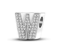 XWN Initial Letter 'W' 925 Sterling Silver Charm Bead - Compatible with Pandora Bracelets, Dangle Pendant Charm, Suitable for Necklaces & Bracelets, Ideal Jewelry Gift for Women