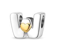 XWN Initial Letter 'W' 925 Sterling Silver Charm Bead - Compatible with Pandora Bracelets, Dangle Pendant Charm, Suitable for Necklaces & Bracelets, Ideal Jewelry Gift for Women