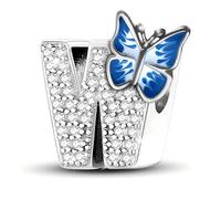 XWN Initial Letter 'W' 925 Sterling Silver Charm Bead - Compatible with Pandora Bracelets, Dangle Pendant Charm, Suitable for Necklaces & Bracelets, Ideal Jewelry Gift for Women