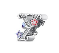 XWN Initial Letter 'Y' 925 Sterling Silver Charm Bead - Compatible with Pandora Bracelets, Dangle Pendant Charm, Suitable for Necklaces & Bracelets, Ideal Jewelry Gift for Women