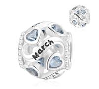 XWN Women's 925 Sterling Silver March Birthstone Pendant, compatible with Pandora-style and European-style bracelets and necklaces, an ideal jewelry gift for women.