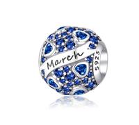 XWN Women's 925 Sterling Silver March Birthstone Pendant, compatible with Pandora-style and European-style bracelets and necklaces, an ideal jewelry gift for women.
