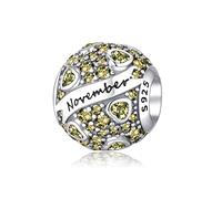 XWN Women's 925 Sterling Silver November Birthstone Pendant, compatible with Pandora-style and European-style bracelets and necklaces, an ideal jewelry gift for women.