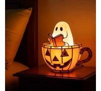 XWNGDAFEVF Halloween Ghost Lamp Reading Book Themed Cute LED Night Light Bubble Bath Table Lamp Bedside Lighting for Halloween Party Gift, C
