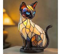 XWNGDAFEVF Siamese Lamp Dog and Cat Series Art Table Lamp Animal Statue Home Desktop Decoration LED Night Light, Siamese 2