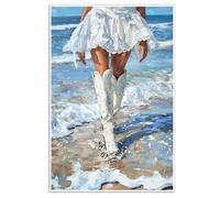 XWNLTEPK Cowgirl Boots at the Seaside Print Coast Painting Poster Western Kindergarten Print Southern Girls Room Wall Art Modern Home Decor Canvas Wall Art Poster