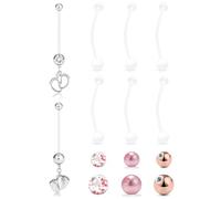 Xwnskvvz 14G Flexible Clear Bioplast Pregnancy Belly Button Rings, Maternity Long Bar Navel Retainer Set Dangle Styles, Hypoallergenic Sports Healing Belly Piercing Jewelry for Pregnant Women in 38mm