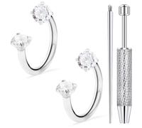 Xwnskvvz 20G Double Gem Horseshoe Nose Ring Hypoallergenic Titanium Septum Horse Shoe Nose Ring Small Septum Rings Labret Lip Piercing Jewelry for Women Plus Piercing Ball Grabber Tool, Metal Crystal