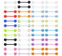 Xwnskvvz 48PCS 14G Glow in the Dark Flexible Acrylic Straight Tongue Barbell Nipple Ring Retainer for Women Men 16mm Bar Piercing Jewelry