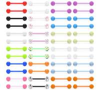Xwnskvvz 48PCS 14G Glow in the Dark Flexible Acrylic Straight Tongue Barbell Nipple Ring Retainer for Women Men 14mm Bar Piercing Jewelry