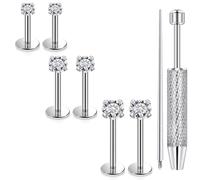 Xwnskvvz Hypoallergenic Titanium Flat Back Internally Threaded Earrings Studs, Nose Tragus Labret Cartilage Lip Medusa Conch Piercing Jewelry for Women Men, Comfortable for Daily Wear & Sleeping