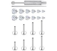Xwnskvvz Medusa Piercing Jewelry Stainless Steel Labret Stud Monroe Lip Ring for Tragus Conch Cartilage Helix Earrings Bar Length 6mm 8mm 10mm 12mm Plus Piercing Ball Grabber Tool, Metal, cubic