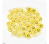 XWNXQ 10 Pcs 8/10 Mm Yellow Smiley Face Porcelain Beads, Flat Round Ceramic Spacer Beads, for Beaded Bracelet Necklace Jewelry Making
