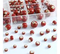 XWNXQ 100 Pcs 6-18 Mm Round Ceramic Beads, Vintage Red Glazed Ceramic Beads for Bracelet Necklace Pendant DIY Craft Accessories