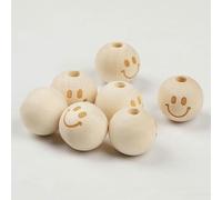 XWNXQ 120 Pcs 20 Mm Printed Large Hole Wooden Beads, Natural Round Smiley Face Wooden Beads, for DIY Keychains, Bracelets, Earrings, Necklaces, Home Decoration Accessories