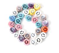 XWNXQ 20-100 Pcs 10 Mm Colorful Smiley Beads, Flat Round Ceramic Loose Beads, for DIY Bracelet Necklace Pendant Jewelry Making