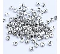 XWNXQ 400 Pcs 7 Mm Silver Acrylic Round Letter Beads, Retro Letter Loose Beads, for DIY Hand-Woven Bracelet Necklace Jewelry Making