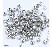 XWNXQ 400 Pcs 7 Mm Silver Acrylic Round Letter Beads, Retro Letter Loose Beads, for DIY Hand-Woven Bracelet Necklace Jewelry Making