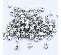 XWNXQ 400 Pcs 7 Mm Silver Acrylic Round Letter Beads, Retro Letter Loose Beads, for DIY Hand-Woven Bracelet Necklace Jewelry Making