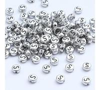 XWNXQ 400 Pcs 7 Mm Silver Acrylic Round Letter Beads, Retro Letter Loose Beads, for DIY Hand-Woven Bracelet Necklace Jewelry Making