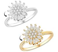 xwnyzw 2 Pcs Fidget Rings for Anxiety Women, Fidget Ring Gold and Silver Shining Spinner Rings for Women, Adjustable Open Sunflower Ring, Stress Relieving Gifts for Wives Girlfriends and Friends