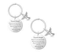 xwnyzw 2 PCS Stainless Guardian Angel Keyring, Angels Good Luck Gifts, Angel Delight Safe Travels Gift, Passing Driving Test Gift Suitable for Family and Friends