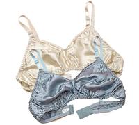 XWSM 2Pack Ultra-Thin 100% Mulberry Silk Bra Underwear For Women Double Sided Satin Triangle Bralette Soft Cup Daily Bra Top (Color : N, Size : 38/85AB)