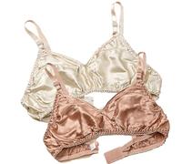 XWSM 2Pack Ultra-Thin 100% Mulberry Silk Bra Underwear For Women Double Sided Satin Triangle Bralette Soft Cup Daily Bra Top (Color : B, Size : 36/80AB)