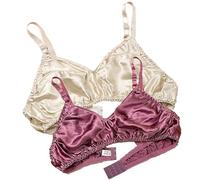 XWSM 2Pack Ultra-Thin 100% Mulberry Silk Bra Underwear For Women Double Sided Satin Triangle Bralette Soft Cup Daily Bra Top (Color : F, Size : 38/85AB)