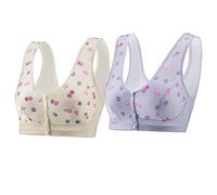 XWSM 2pcs Post Surgical Bra Front Closure Cotton Mastectomy Bra with Pockets for Medium Elderly Women Wirefree Underwear (Color : A, Size : 44/100(BC))