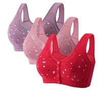 XWSM 3-Pack Front Closure Seniors Women Bra Plus Size Cotton Middle Elderly Ladies Ultra Soft Cup Bra Daily Sports Vest Tops (Color : G, Size : 85/38ABC)