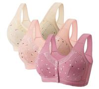 XWSM 3-Pack Front Closure Seniors Women Bra Plus Size Cotton Middle Elderly Ladies Ultra Soft Cup Bra Daily Sports Vest Tops (Color : C, Size : 95/42ABC)
