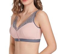 XWSM Mastectomy Bra For Middle Seniors Elderly Front Zipper Sports Daily Bras With Breast Prosthesis Pocket Vest Underwear (Color : Pink, Size : 70/32A)