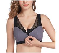 XWSM Mastectomy Bra For Middle Seniors Elderly Front Zipper Sports Daily Bras With Breast Prosthesis Pocket Vest Underwear (Color : Grey, Size : 75/34D)