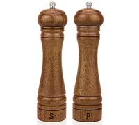 XWXO Wood Salt and Pepper Mill Set - Adjustable Ceramic Grinders, Oak Wood Shakers for Kitchen, 8 Inches, Pack of 2 (Brown)