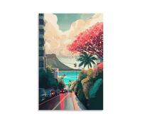 XWYMXZ Honolulu Hawaii Vintage Watercolor Canvas Wall Art