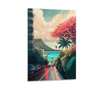 XWYMXZ Honolulu Hawaii Vintage Watercolor Canvas Wall Art