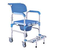 XWZJY Home Commode/Shower Chair Bariatric Toilet Seat Folding Mobile Wheelchair with Non-Slip Handles and Bucket Footrests for Seniors, Disabled, Handicapped