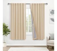 XWZO 100% Blackout Curtain Panels - Rod Pocket & Back Tab Thermal Insulated, Noise Reducing and Heat Blocking Drapes for Hall and Studio Windows with Tiebacks, Biscotti Beige, W52 x L63, Set of 2