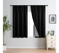 XWZO 100% Blackout Curtains 45 Inches Length with Tiebacks- Rod Pocket Full Shade Window Drapes Thermal Insulated Double Layer with Black Liner for Bedroom/Living Room, Black, W52 x L45, Set of 2