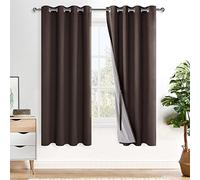 XWZO 100% Blackout Curtains with Tiebacks- 2 Thick Layers Completely Shaded Window Treatment Thermal Insulated Lined Drapes with Grommets for Bedroom/Living Room, Brown, W52 x L63, Set of 2 Panels
