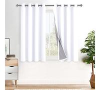 XWZO 100% Blackout Curtains with Tiebacks- 2 Thick Layers Completely Shaded Window Treatment Thermal Insulated Lined Drapes with Grommets for Bedroom/Laundry Room, White, W52 x L45, Set of 2 Panels