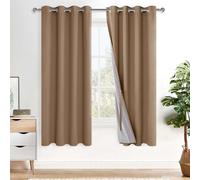 XWZO 100% Blackout Curtains with Tiebacks- 2 Thick Layers Completely Shaded Window Treatment Thermal Insulated Lined Drapes with Grommets for Bedroom/Patio Door, Cappuccino, W52 x L72, Set of 2