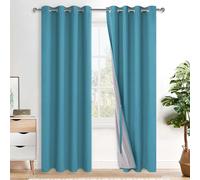 XWZO 100% Opaque Curtains, Double-Layer Thick Blackout Curtains with Eyelets, Sound Insulation Thermal Curtains, Set of 2 Bedroom Curtains, Blackout Curtain, 260 x 140 cm (Height x Width), Teal Blue